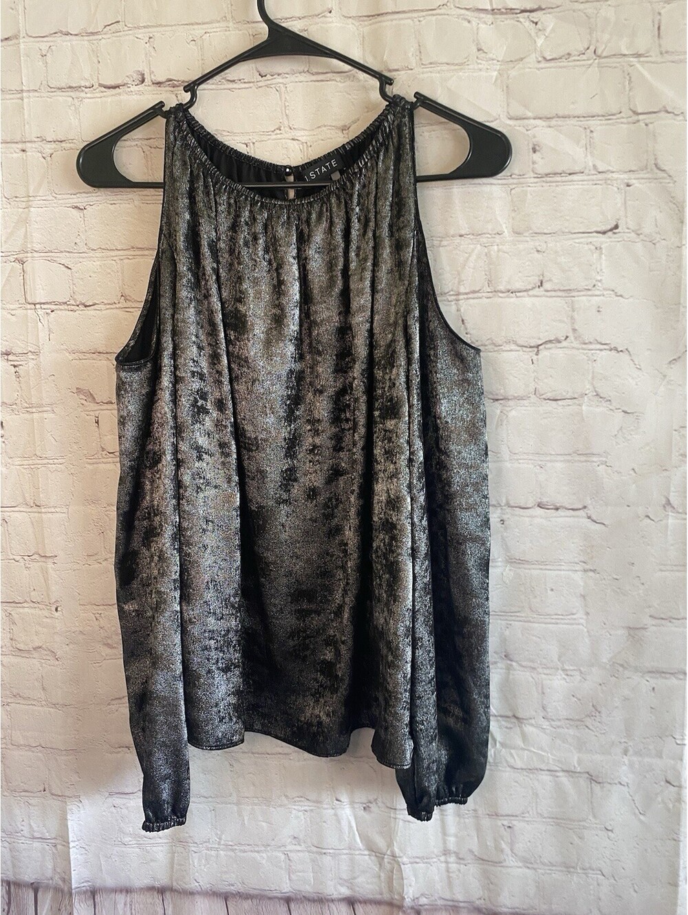 1. State Womens Top Silver Cold Shoulder Silver Dust Size Large